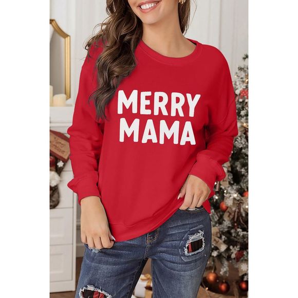 Azura Exchange  Red MERRY MAMA Long Sleeve Pullover Sweatshirt - Picture 7 of 14